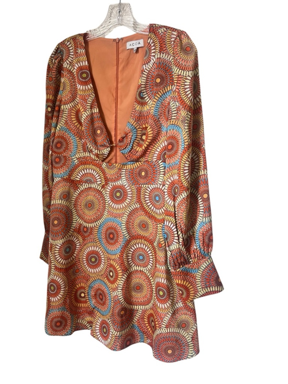 ACOA Retro 70s Psychedelic Flora Groovy Boho Mod Long Sleeve Mini Dress Sz L